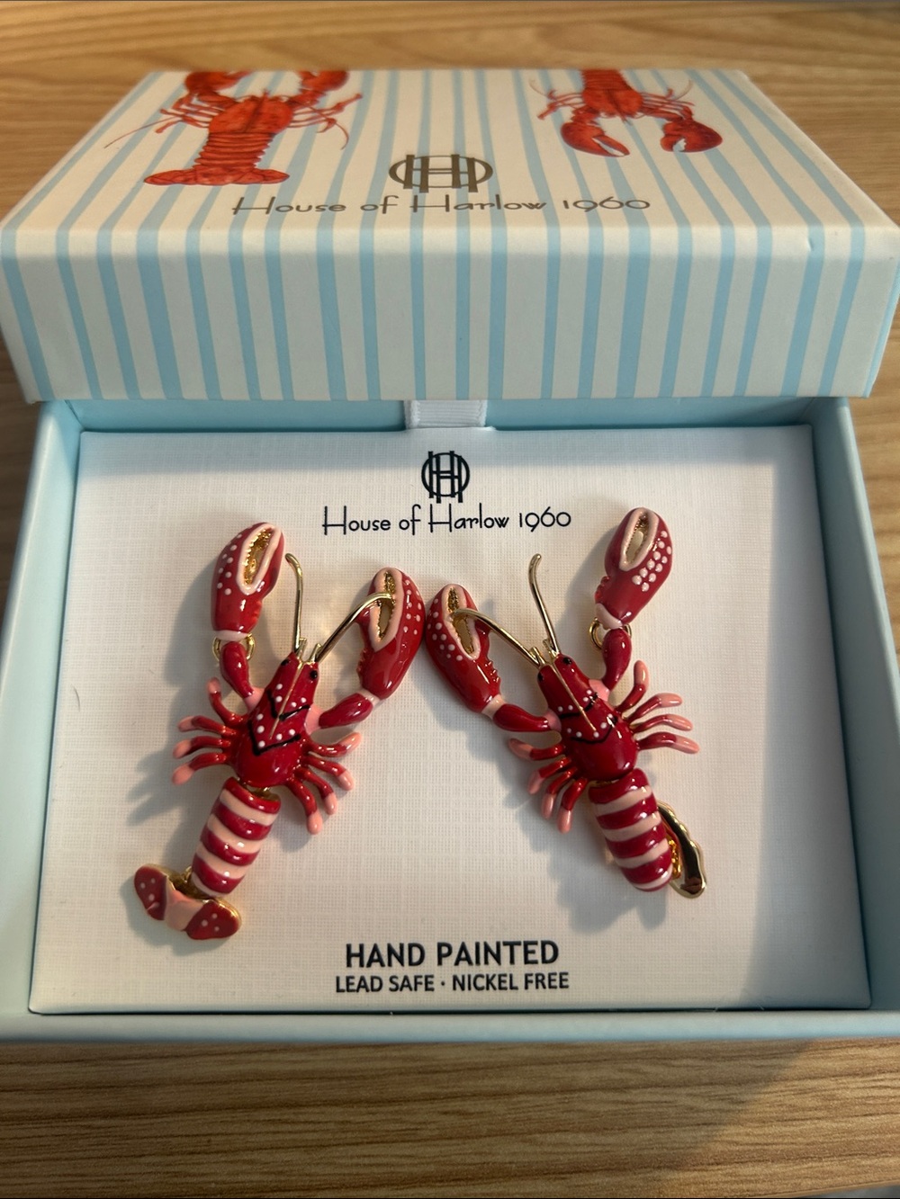 🦞🔹️House of Harlow 🔹️1960 Red Lobster Stud Hand Painted  Earrings